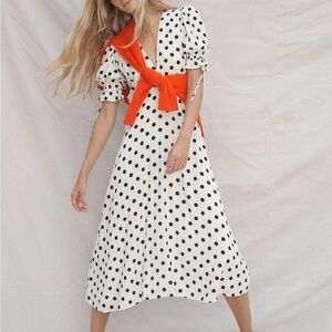 Faithfull the Brand Franca Black and White Polka Dot Midi Dress Size 4